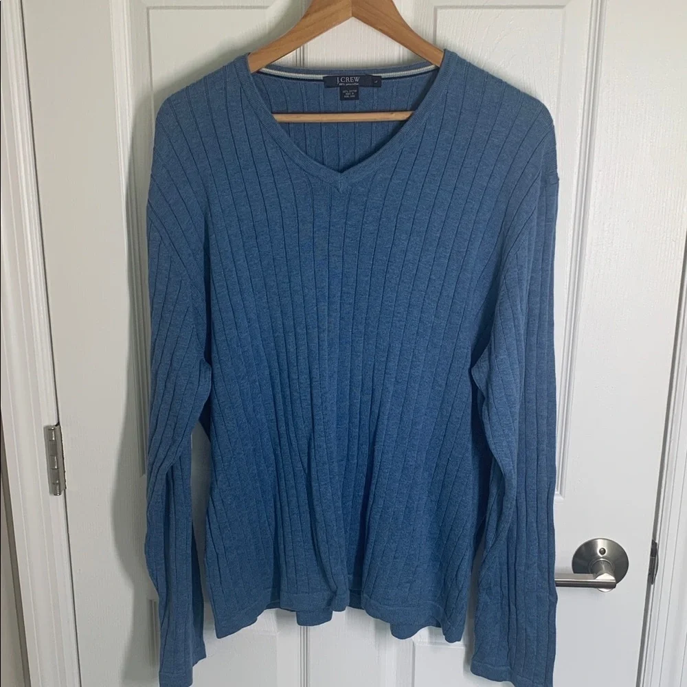J Crew mens blue v-neck ribbed sweater size large
